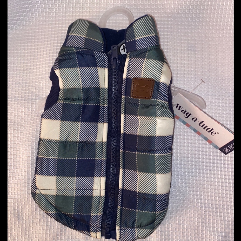 Wag-A-Tude Blue Plaid Bomber Dog Jacket- XS